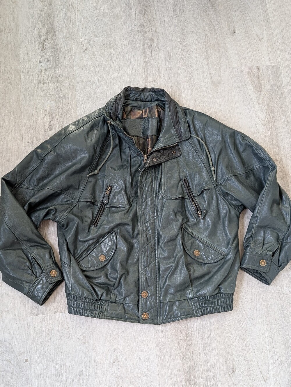 Cricketeer Vintage Deep Green Men's Leather Bomber "Flight" Biker Jacket L